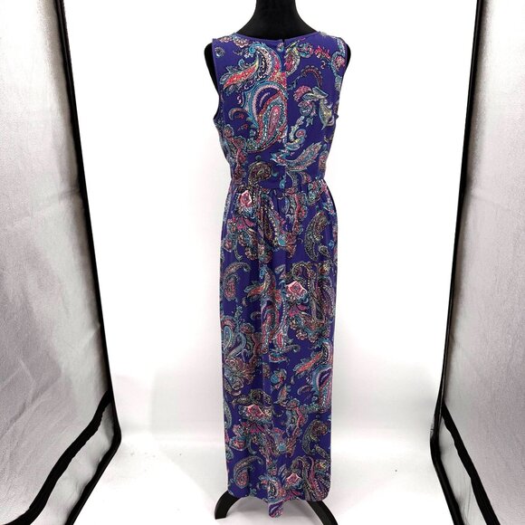Talbots Maxi Dress Womens‎ 6 Purple Paisley Sleeveless Zip Cottagecore Pintuck - Picture 8 of 8